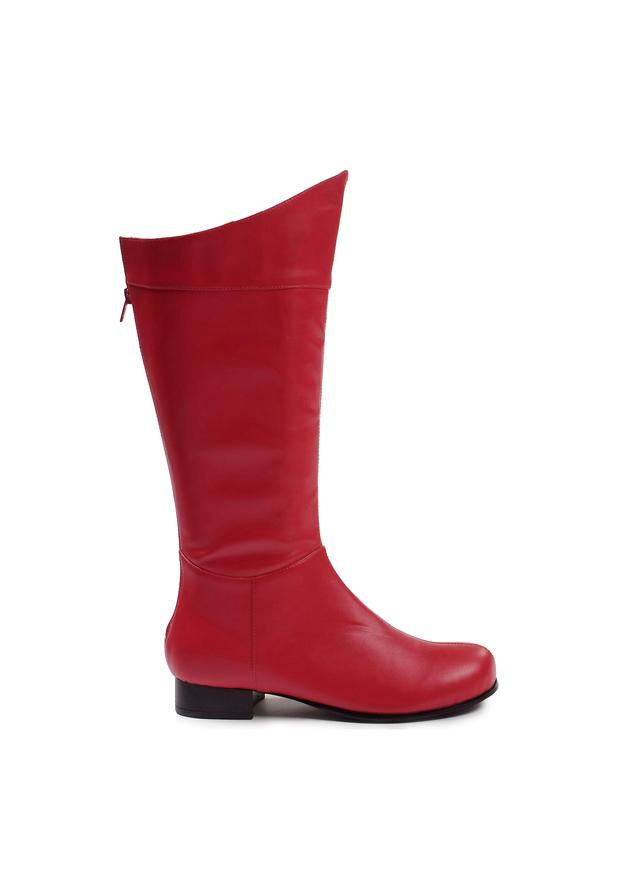 Red knee-high cosplay boots for men inspired by classic heroes and Renaissance fashion
