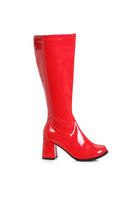 Red wide width go go boots with zipper 1960s retro women’s vintage fashion dancewear footwear

