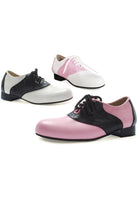black and pink saddle shoes with 1 inch heel for retro pinup or swing dance looks