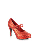 red glitter mary jane heels with double strap for fairy tale or halloween costume
