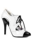 two tone black and white oxford heels with lace up front and closed toe for ballroom or burlesque wear