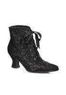 black lace ankle boots with ribbon ties and 2 inch heel for witch or victorian costume