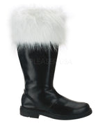 White faux fur santa boots men’s costume footwear perfect for holiday cosplay and winter festive events