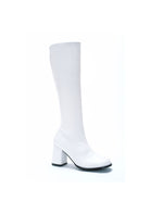 White patent go go boots with zipper classic 1960s mod fashion retro women’s footwear
