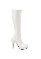 white knee high gogo boots with 4 inch heel and zipper for mod 60s costume or dance looks