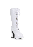 White platform knee boots 5 inch heel go go stretch zipper women’s vintage retro footwear
