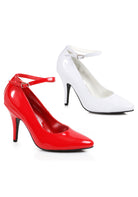 white patent pumps with ankle strap and 4 inch heel for pinup cabaret or vintage costume