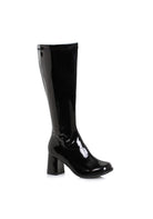 black wide width go go boots with side zipper and block heel